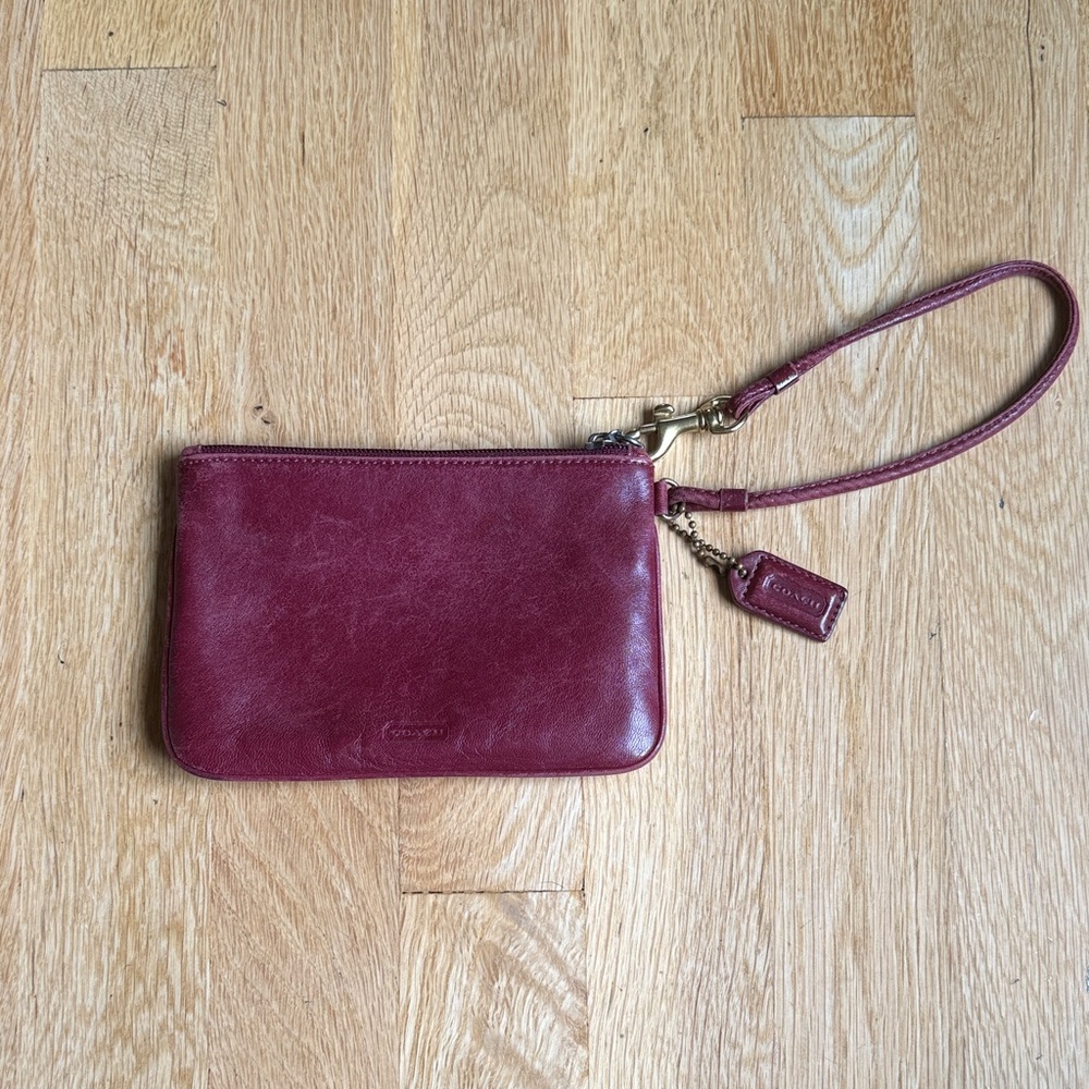 Coach Leather Wristlet in Burgundy